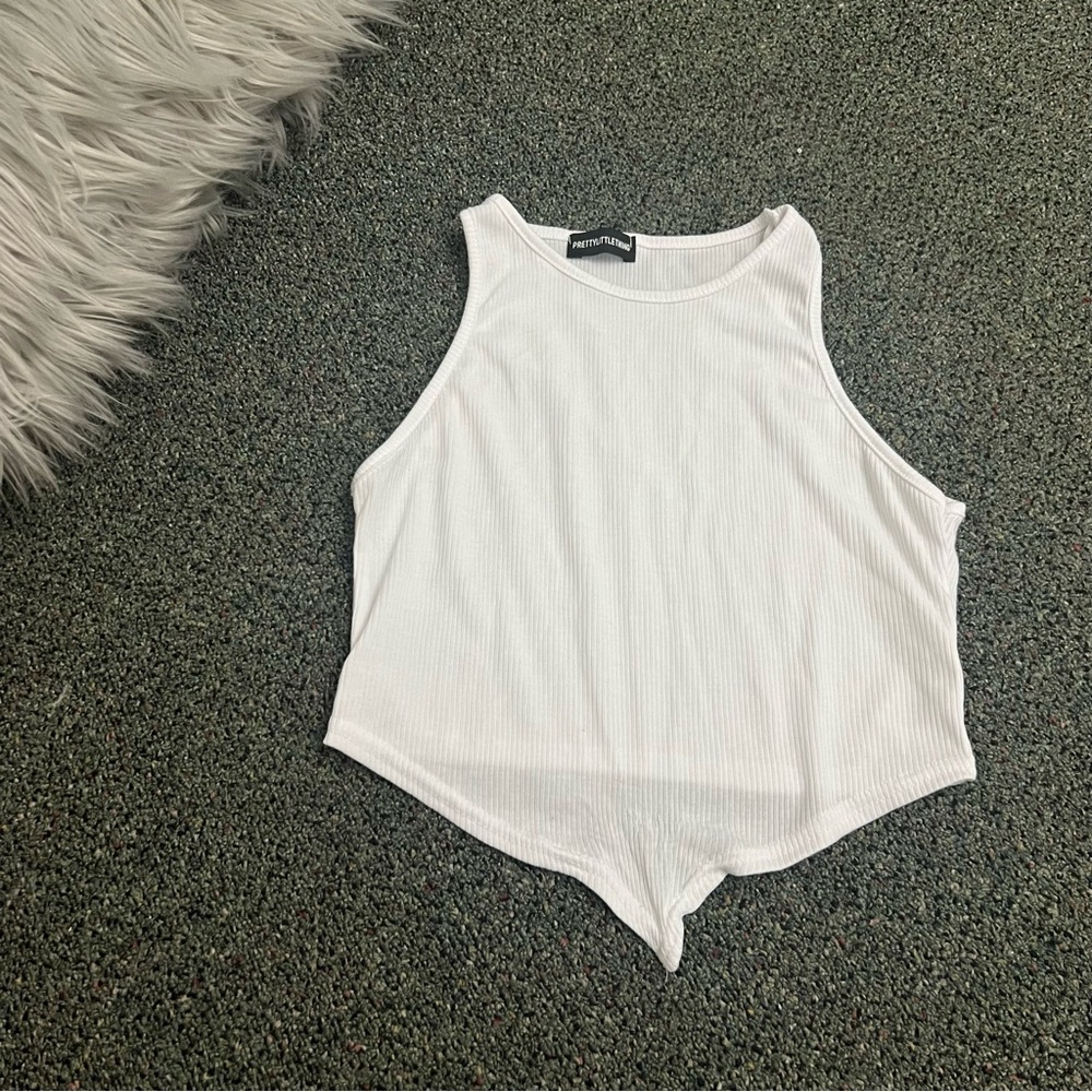 PRETTYLITTLETHING White Triangle Handkercheif Racer Back Tank Top Shirt Top Sz S - Picture 7 of 16
